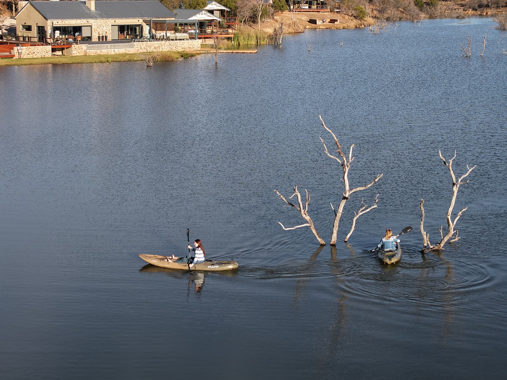 Canoeing on the dam at Vula Valla